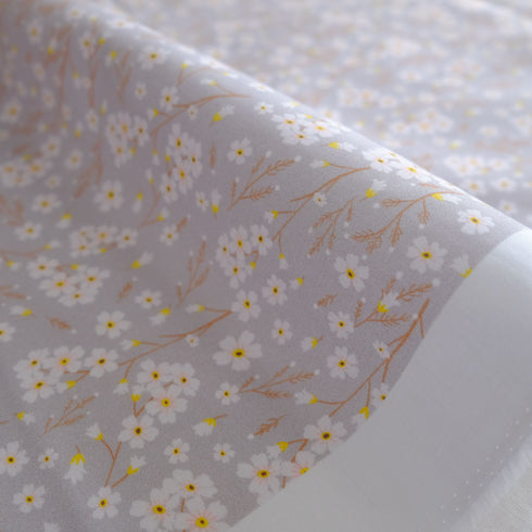 White Yellow Floral Light Grey Cotton